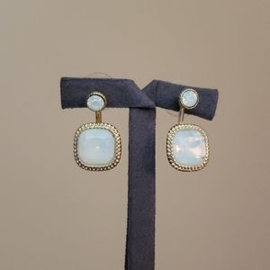 White opalescent jacket earrings